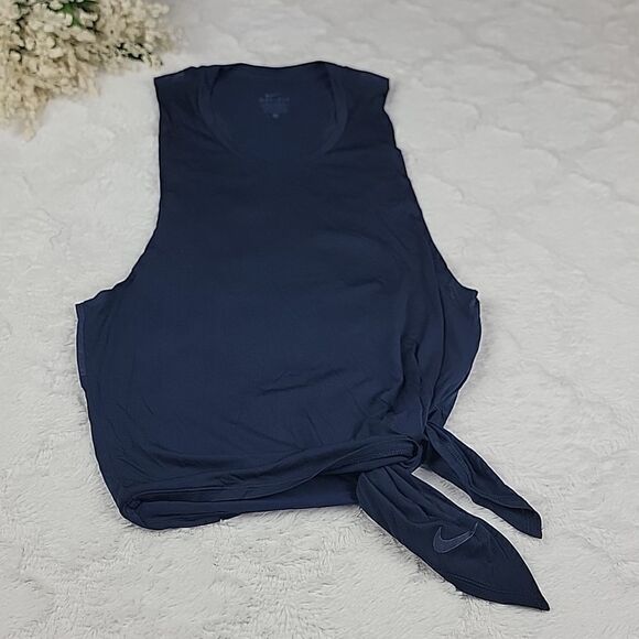 NIKE Dri-Fit‎ Tank Top Women's XS Navy Side Tie Asymmetrical - Picture 2 of 6